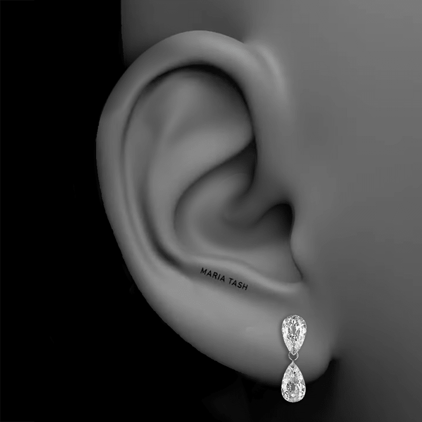 Low Profile Pear Diamond Floating Dangle Threaded Stud White Gold 1.48ct