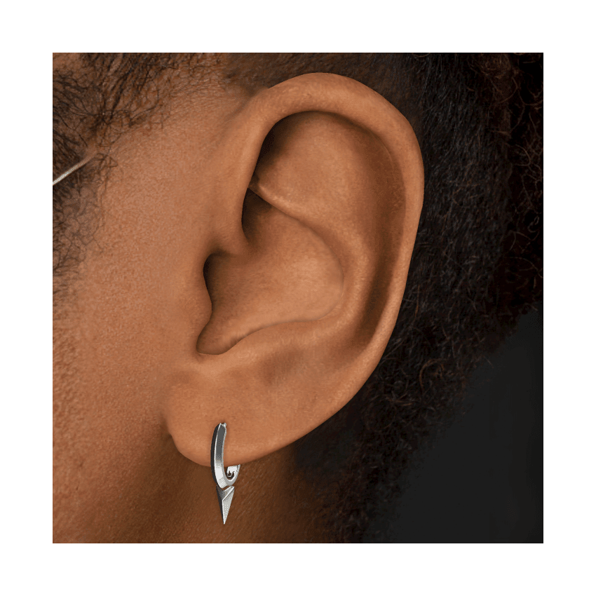Faceted Single Short Spike Hoop Earring White Gold 8mm