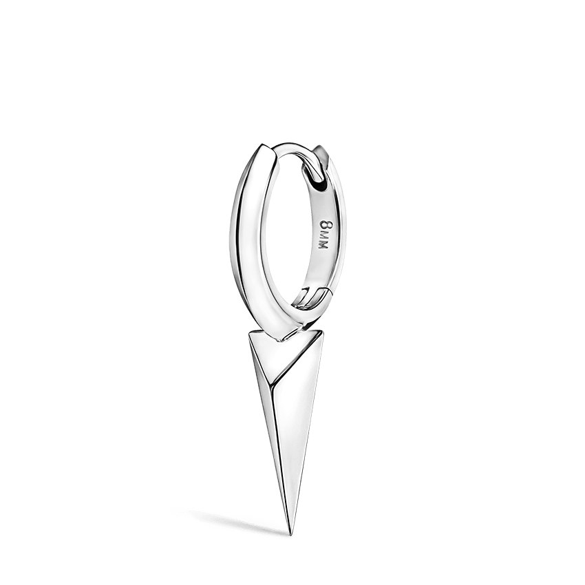 Faceted Single Long Spike Hoop Earring White Gold 8mm