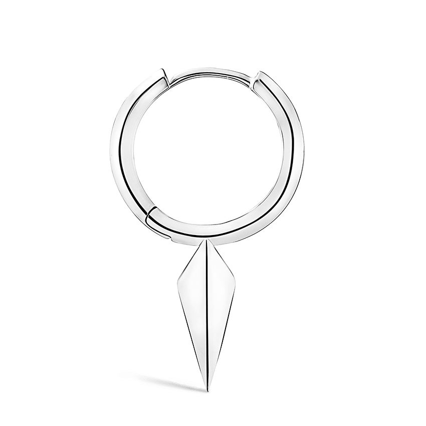 Faceted Single Long Spike Hoop Earring White Gold 9.5mm