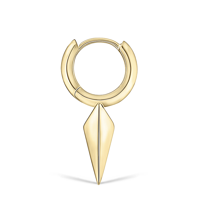 Faceted Single Long Spike Hoop Earring Yellow Gold 6.5mm