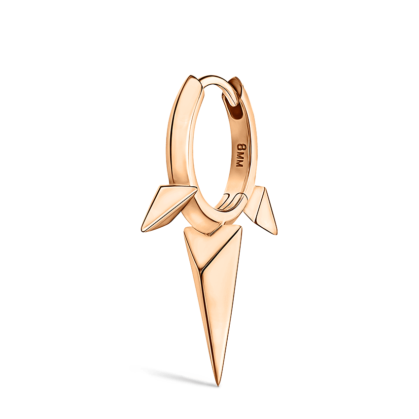 Faceted Triple Long Spike Hoop Earring Rose Gold 8mm