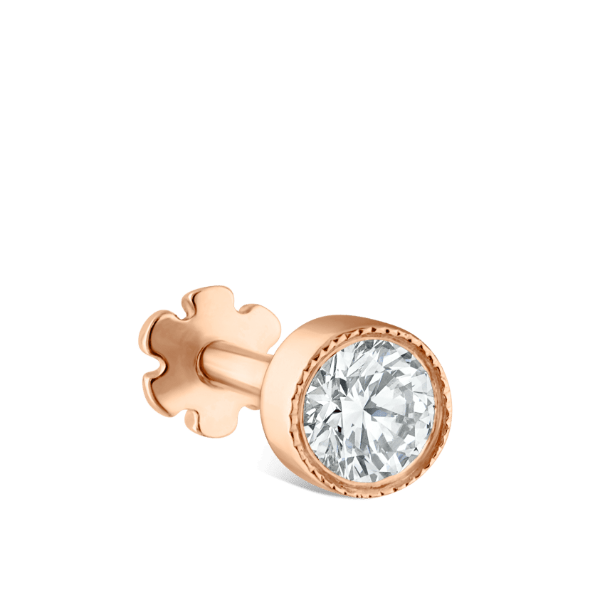 Scalloped Set Diamond Threaded Stud Earring Rose Gold 3mm