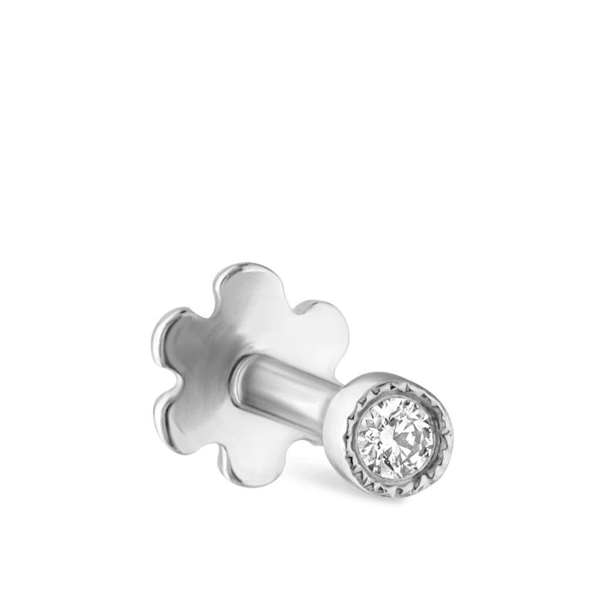 Scalloped Set Diamond Threaded Stud Earring White Gold 1.2mm