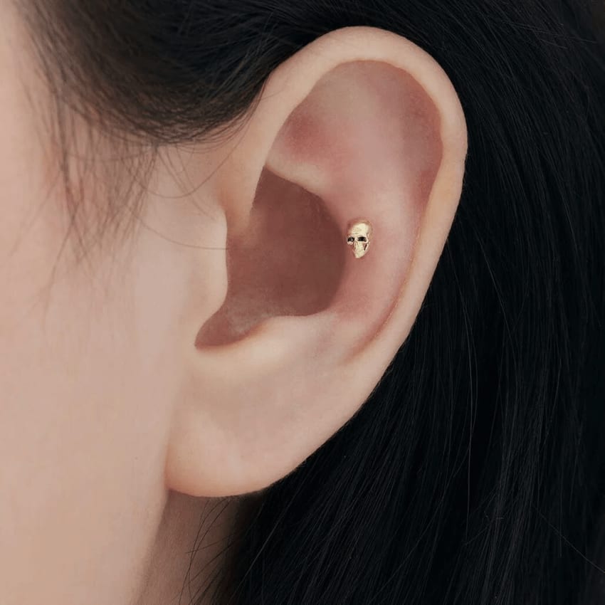 Black Diamond Eye Matte Skull Threaded Stud Earring Rose Gold 5mm MARIA TASH
