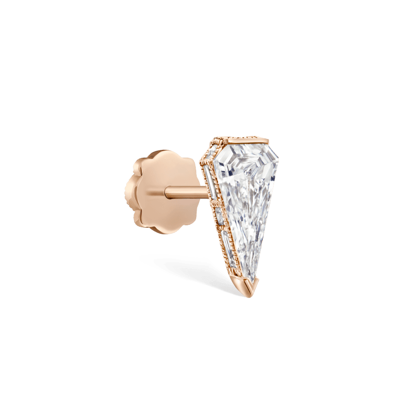 Engraved Silhouette Diamond Threaded Stud Earring Rose Gold 8mm