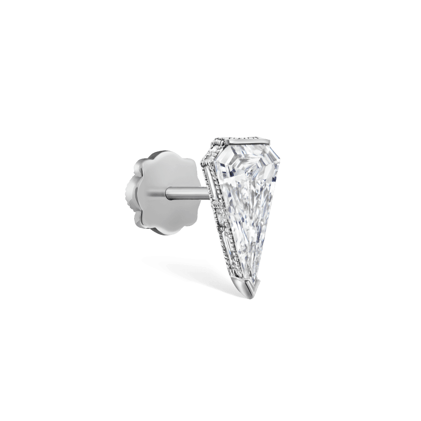 Engraved Silhouette Diamond Threaded Stud Earring White Gold 8mm