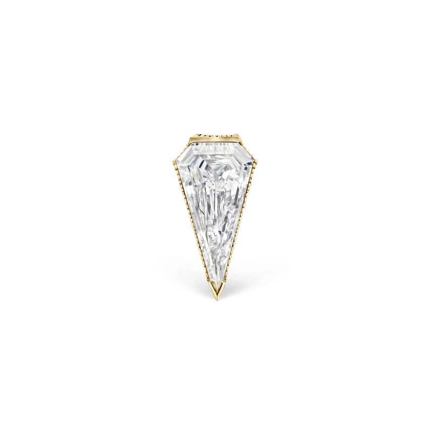 Engraved Silhouette Diamond Threaded Stud Earring Yellow Gold 8mm