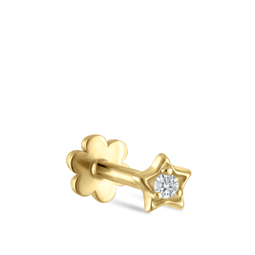 Diamond Solitaire Star Threaded Stud Earring Yellow Gold 3mm