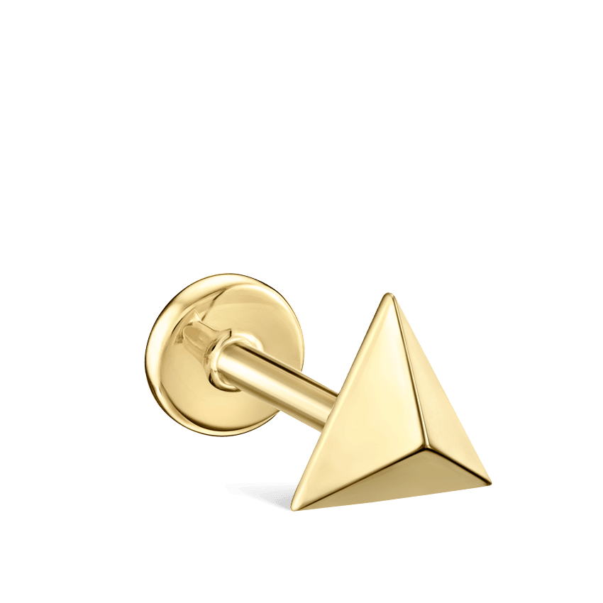 Faceted Triangle Threaded Stud Earring Yellow Gold 7mm