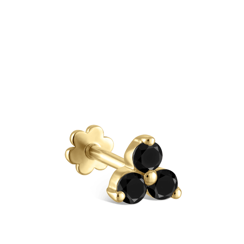 Black Diamond Trinity Threaded Stud Earring Yellow Gold 3mm