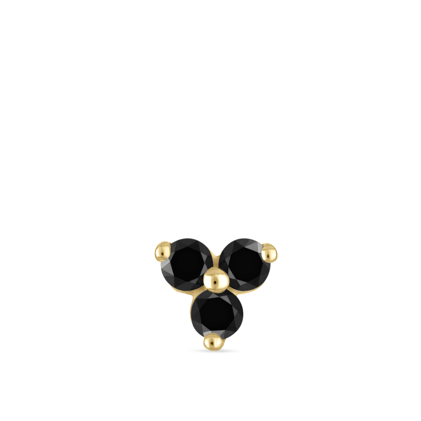 Black Diamond Trinity Threaded Stud Earring Yellow Gold 3mm