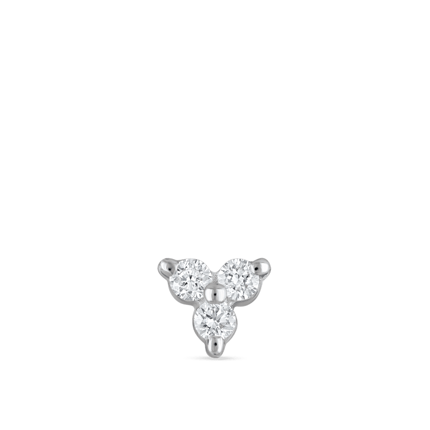 Diamond Trinity Threaded Stud Earring White Gold 3mm
