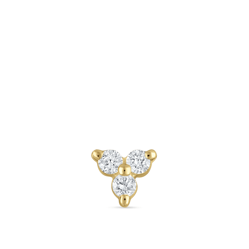 Diamond Trinity Threaded Stud Earring Yellow Gold 3mm