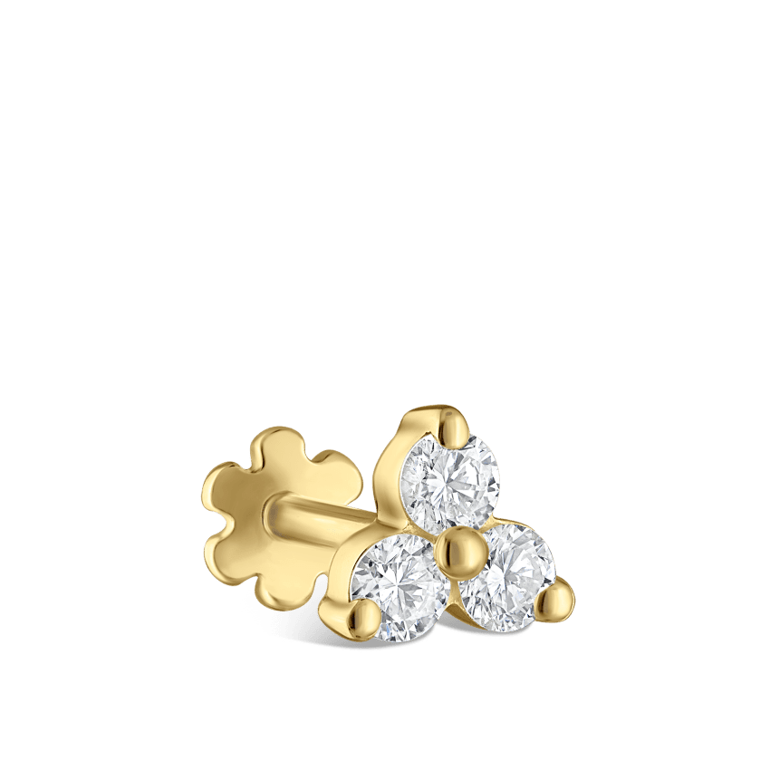 Diamond Trinity Threaded Stud Earring Yellow Gold 4.5mm