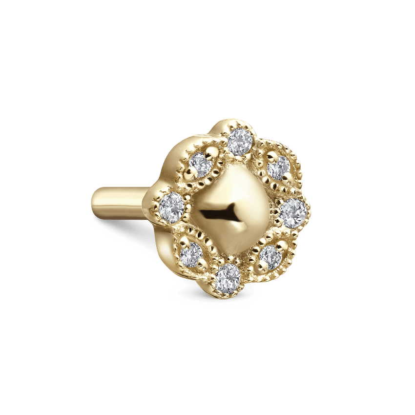 Invisible Set Diamond Apsara Curve Threaded Stud Earring Yellow Gold