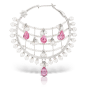 Pearl Coronet Diamond Flower and Pink Briolettes Hoop Earring