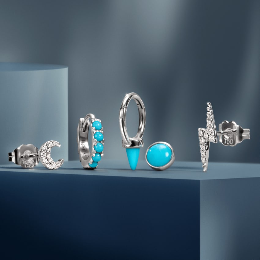 Fine turquoise jewelry - turquoise hoop earrings and turquoise stud earrings with diamonds and gold