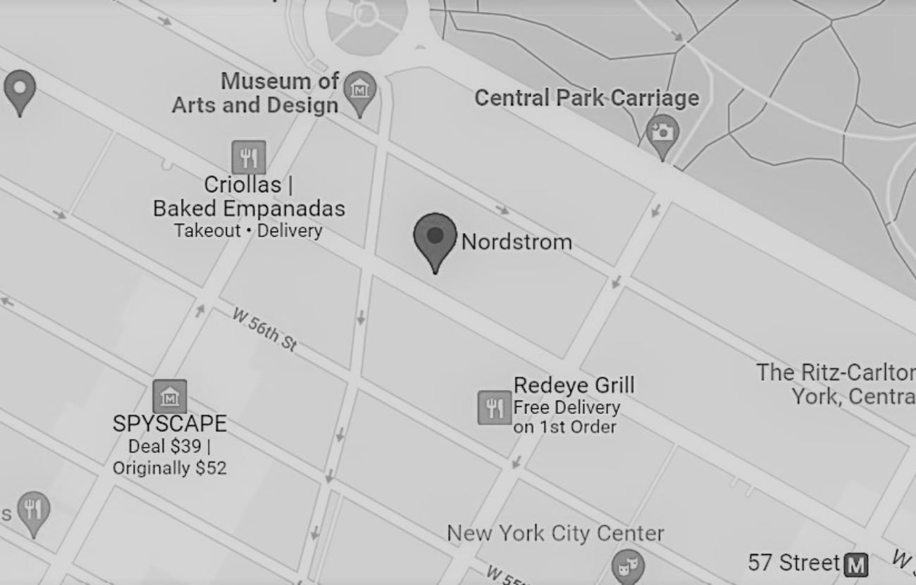 New York Piercing Studio location - map of New York City Nordstrom Store