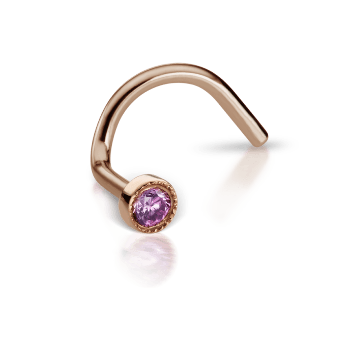 Purple Diamond Scalloped Set Nostril Screw Rose Gold 1.5mm Straight