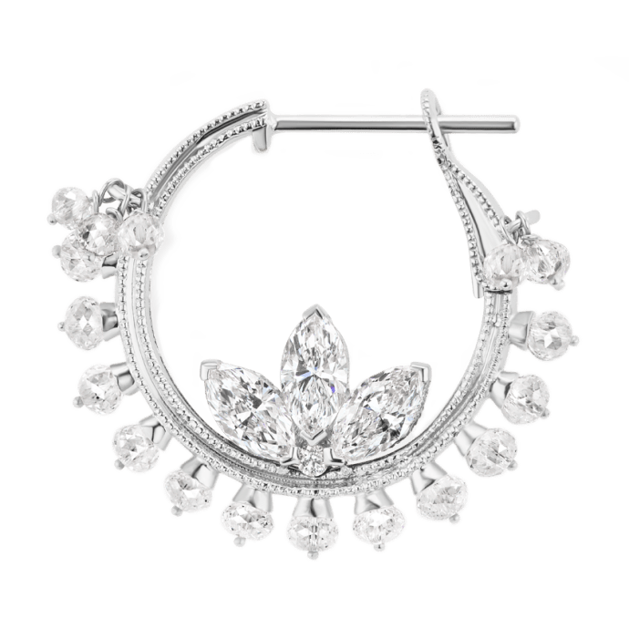 Diamond In-Set Lotus Coronet Hoop Earring