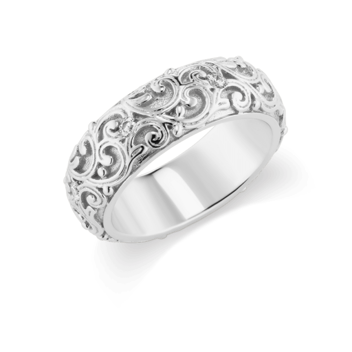 18k Engraved Finger Ring with 7 Diamond Row