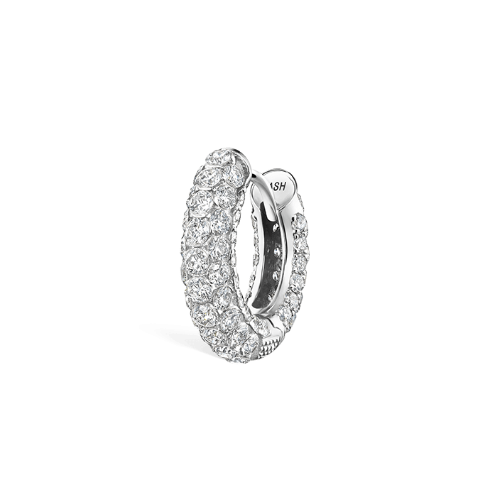 Invisible Set Diamond Three Row Pavé Hoop Earring White Gold 8mm
