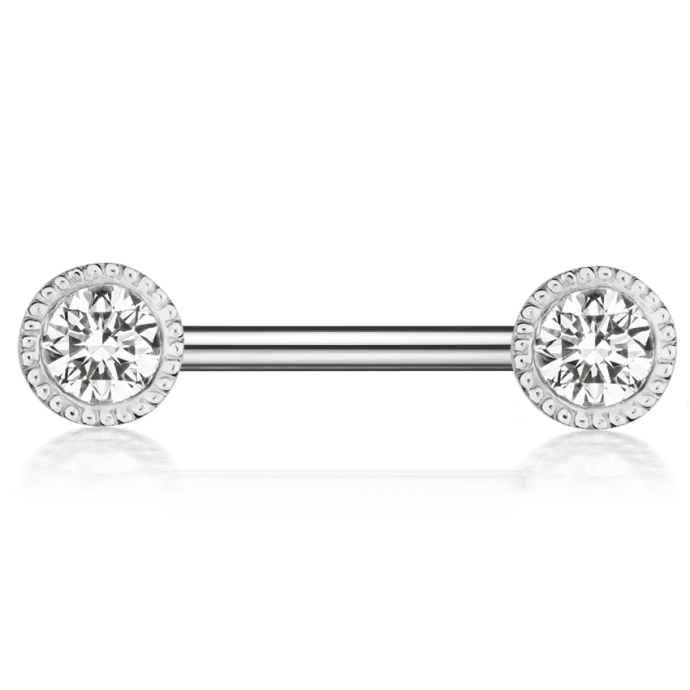 Scallop Set Diamond Nipple Barbell White Gold 3mm 11mm+12 Gauge = 2.05mm
