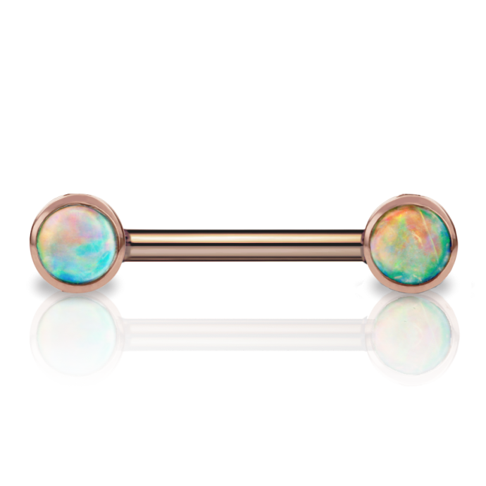 Opal Nipple Barbell Rose Gold 3mm 11mm+12 Gauge = 2.05mm