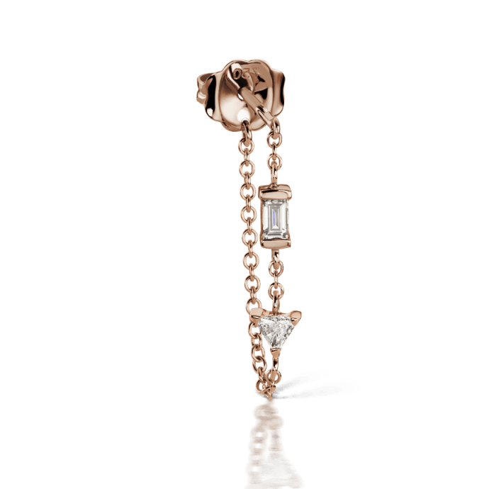Baguette and Triangle Diamond Chain Wrap Stud Earring Rose Gold