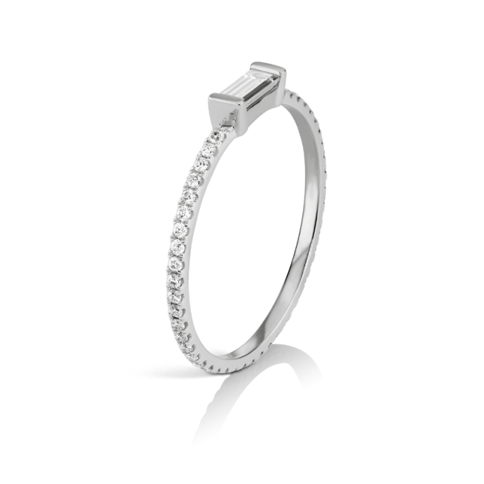 Baguette Diamond Micropavé Finger Ring White Gold US 7.5