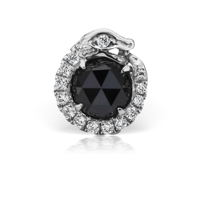 Black and White Diamond Pavé Ouroboros Threaded Stud Earring