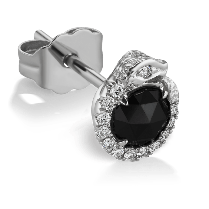 Black and White Diamond Pavé Pronged Ouroboros Stud Earring