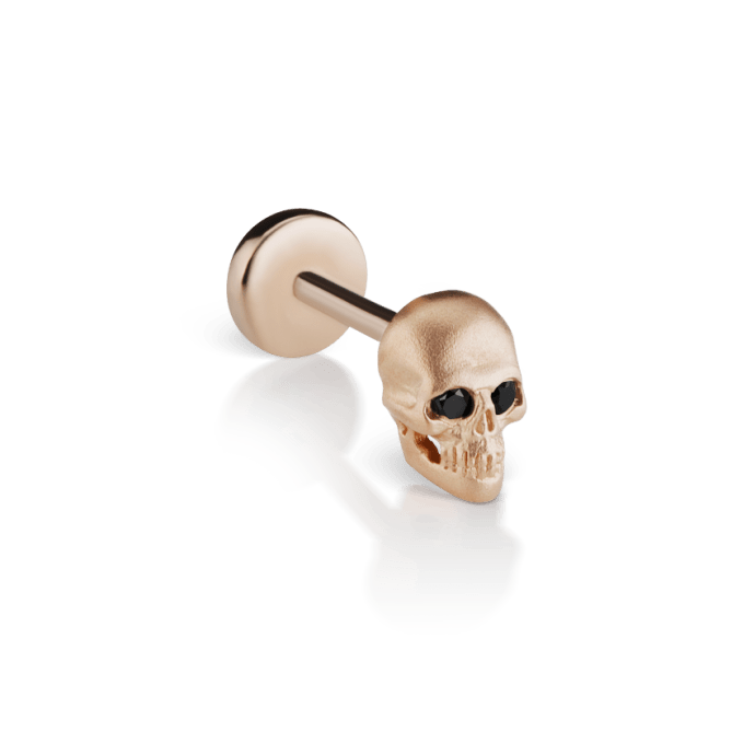 Black Diamond Eye Matte Skull Threaded Stud Earring Rose Gold 5mm