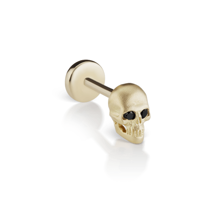 Black Diamond Eye Matte Skull Threaded Stud Earring Yellow Gold 5mm