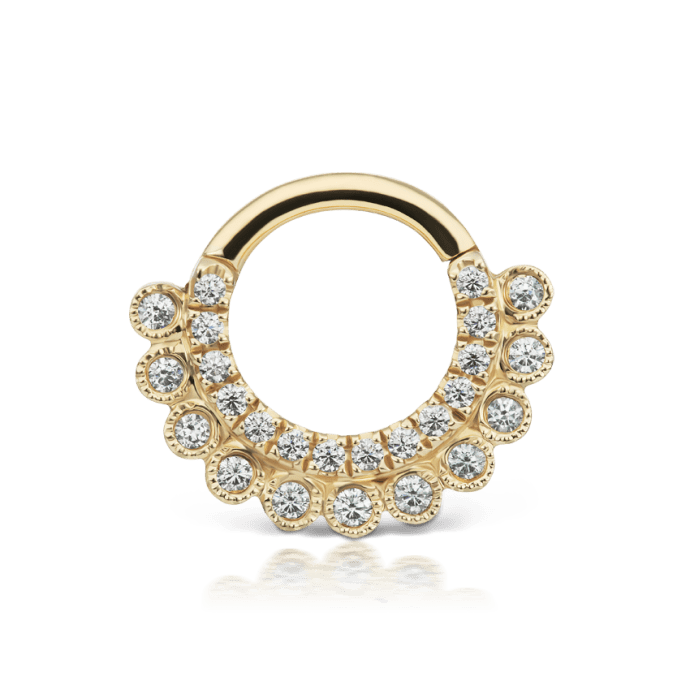 Cubic Zirconia Apsara Hoop Earring Yellow Gold 6.5mm 16 Gauge = 1.3mm