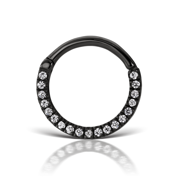 Cubic Zirconia Horizontal Eternity Hoop Earring Black Gold 9.5mm 16 Gauge = 1.3mm