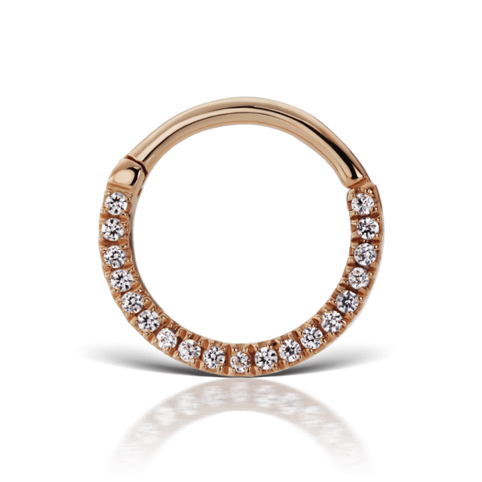 Cubic Zirconia Horizontal Eternity Hoop Earring Rose Gold 11mm 16 Gauge = 1.3mm