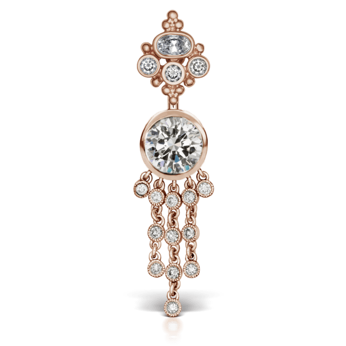 Cubic Zirconia Tash Crown with 12 Dangles Navel Barbell Rose Gold 13mm / 8mm 8mm