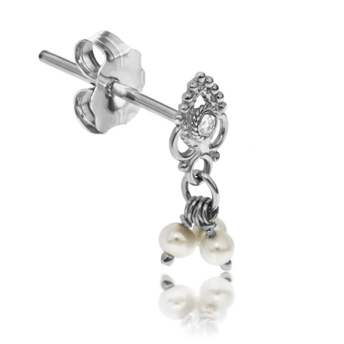 Diamond Ajna with Pearl Dangle Stud Earring White Gold
