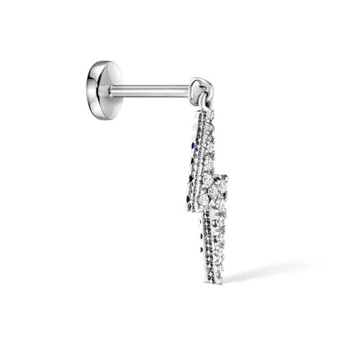 Diamond and Sapphire Lightning Bolt Threaded Charm Earring