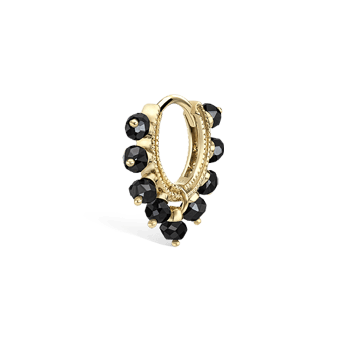 Black Diamond Coronet Hoop Earring Yellow Gold 6.5mm