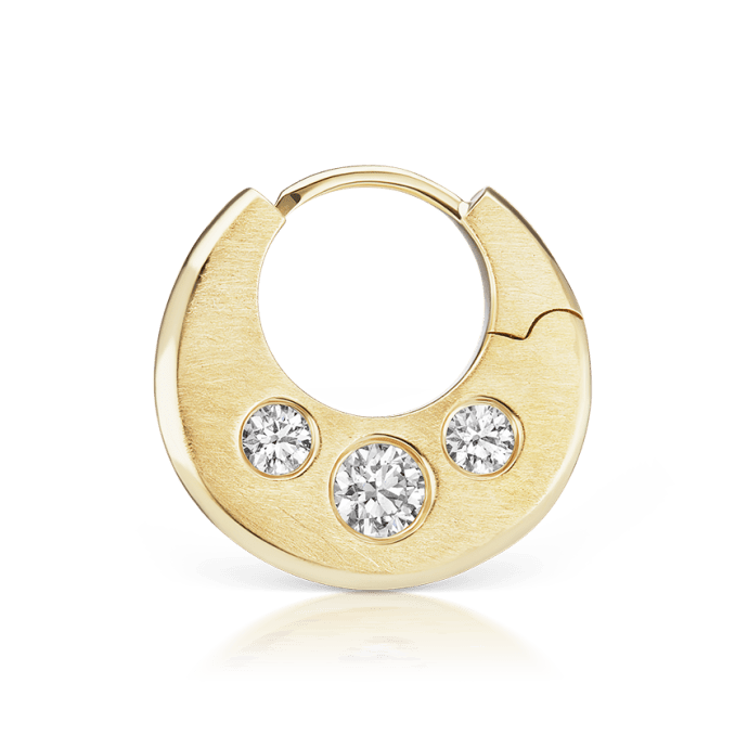 Diamond Crescent Reversible Hoop Earring Yellow Gold 6.5mm