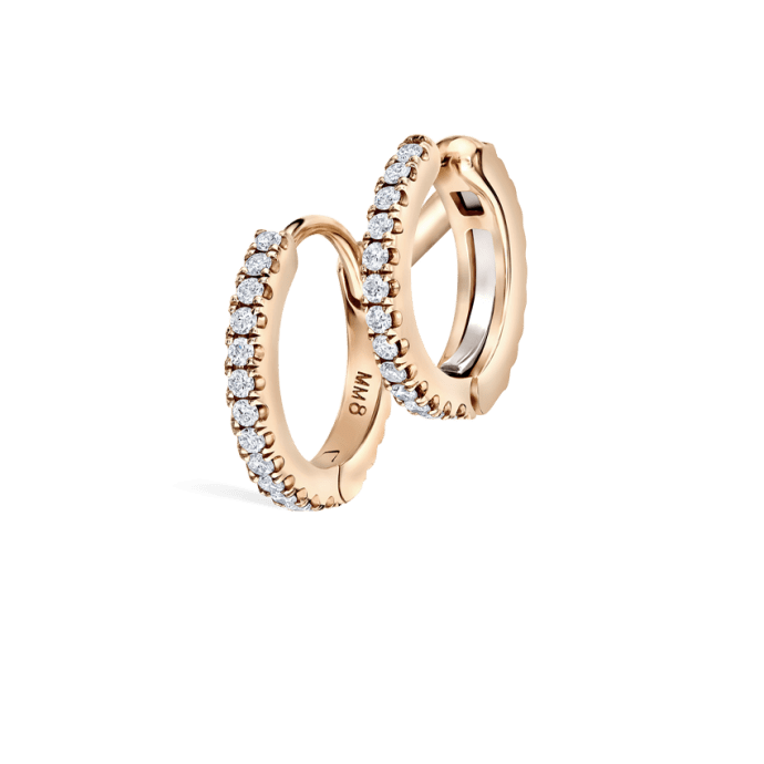 Diamond Double Linked Eternity Hoop Earring and Cuff Rose Gold 8mm Left