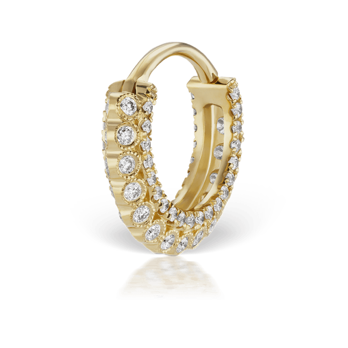 Diamond Double sided Apsara Hoop Earring Yellow Gold 9.5mm