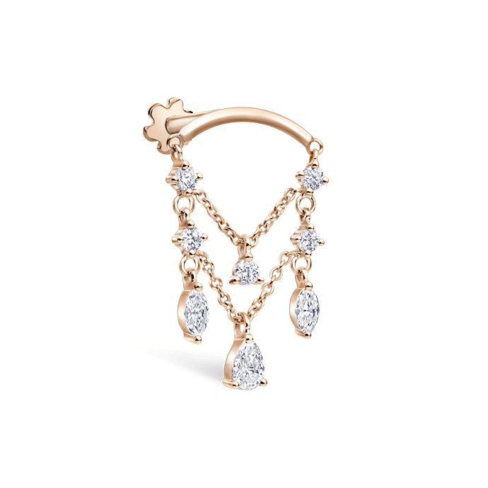 Diamond Drape Chandelier Threaded Stud Earring Rose Gold Horizontal