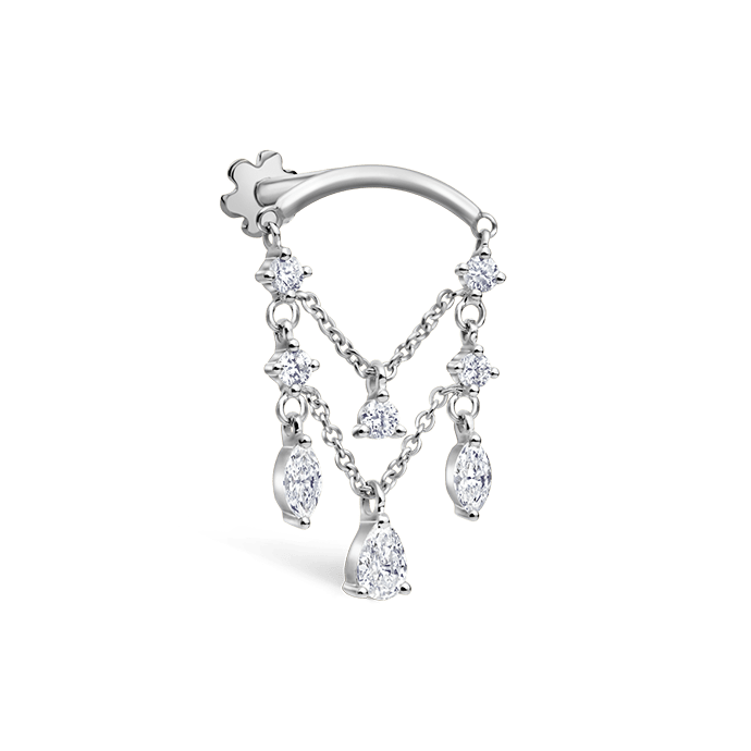 Diamond Drape Chandelier Threaded Stud Earring White Gold Horizontal