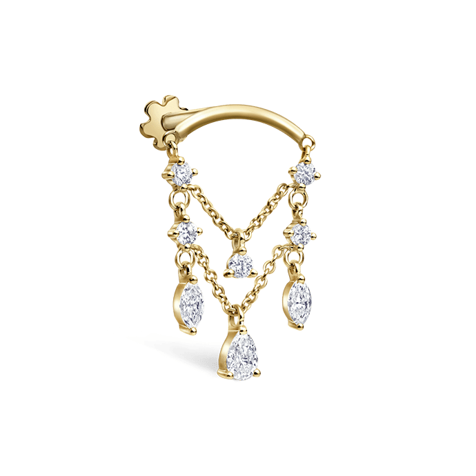 Diamond Drape Chandelier Threaded Stud Earring Yellow Gold Horizontal