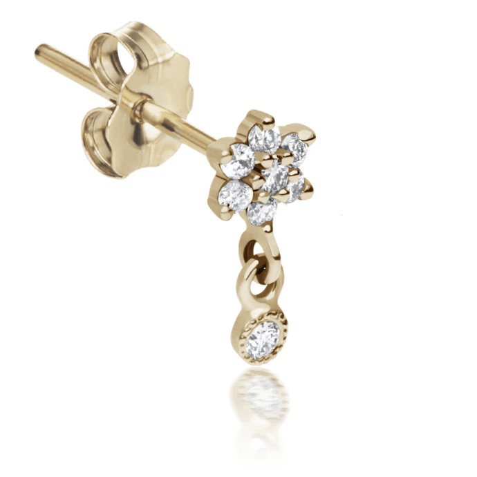 Diamond Flower with Dangle Stud Earring Yellow Gold 4.5mm