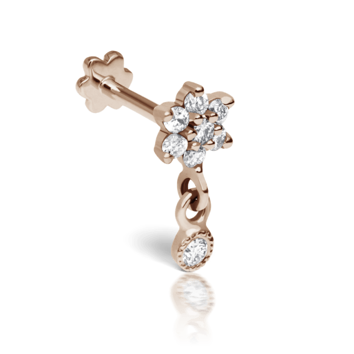 Diamond Flower with Dangle Threaded Stud Earring Rose Gold 4.5mm